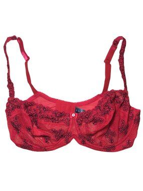 NWT Soma Bra 38D Red Black Victoriana Viola Underwire Bows Lace Sheer Mesh 38 D